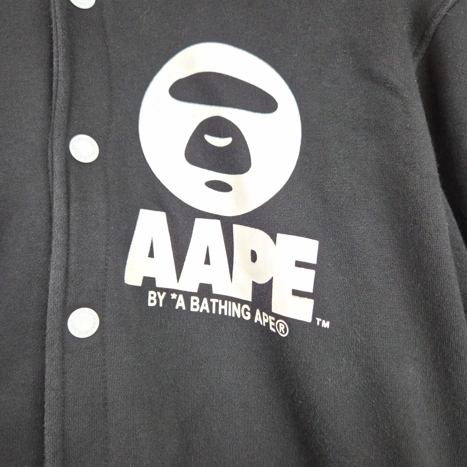 Aape by Bathing Ape Button Snap Hooded Hooded Varsity Jacket Black Youth Size XL image 3