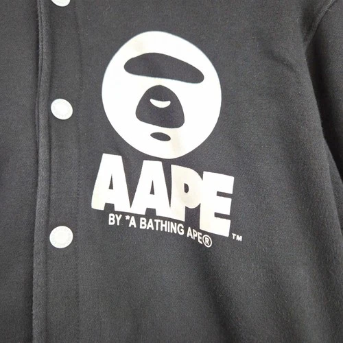 Aape by Bathing Ape Button Snap Hooded Hooded Varsity Jacket Black Youth Size XL image 3