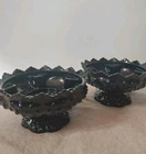 Vintage Pair Fenton Black Hobnail Glass Candle Holder Bowl #3872  1968-1974