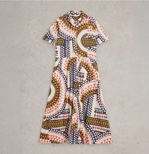 Brand New White Stuff Women’s Rua Jersey Midi Shirt Dress White Multi Size 8