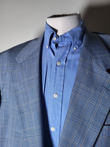 66 56XL Brown Blue Glen Check Lanificio Cotton Textured Blazer Jacket Sport Coat