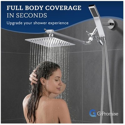 Metal 8'' Square Shower Head Set - Extra Long Hose