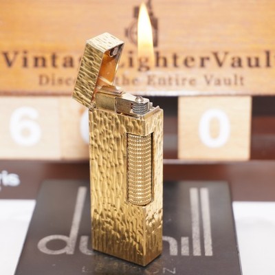 Dunhill Lighter Gold Bark Pattern _Ultrasonically Cleaned_Working