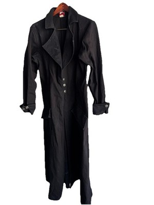 VTG Redballs On Fire Coat Womens M Black Denim Long Trench Goth