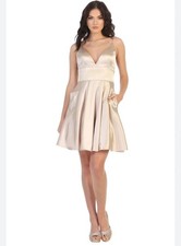 Windsor Small Junior Dress Light Gold Chiffon Pockets Halter Hoco Formal Party