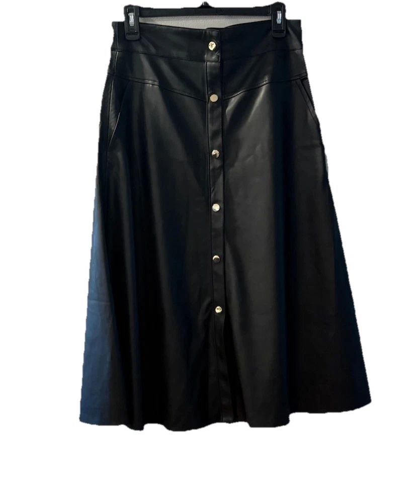 Saia de Couro Sintético Anthropology Philosophy Republic Clothing Midi Longa Preta P - Imagem 3 de 4