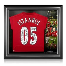 Liverpool Squad Back Signed 2005 Istanbul Football Shirt. Premium Frame