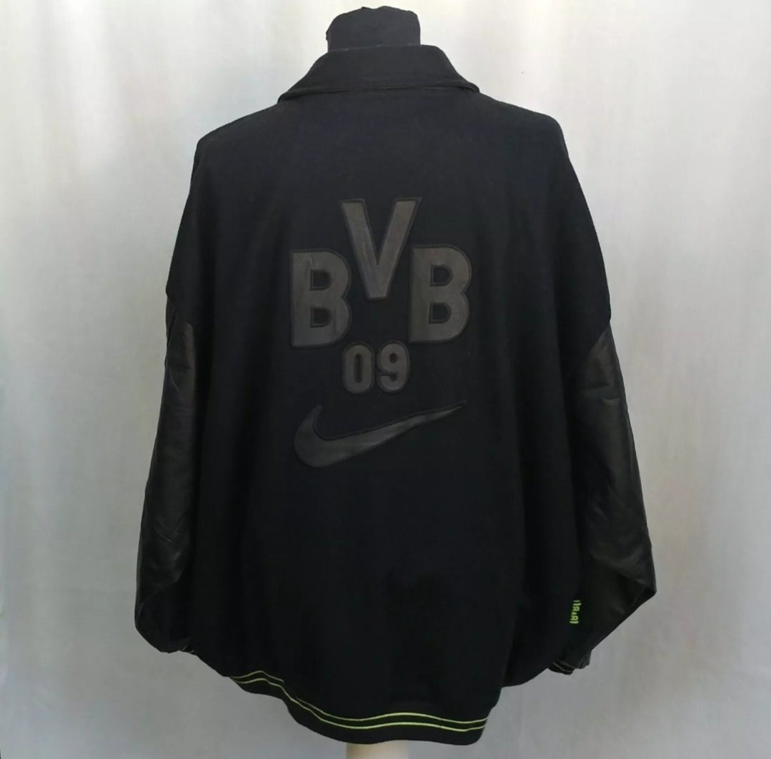 SACAI X NIKE Giacca Bomber Vintage Borussia Dortmund Nike Premier Varsity Lana Pelle Uomo 2XL