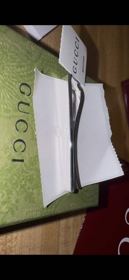 Barra de corbata Gucci de plata de ley 925 de 2,3 pulgadas diagonal entrelazada G Foto 3 de 4