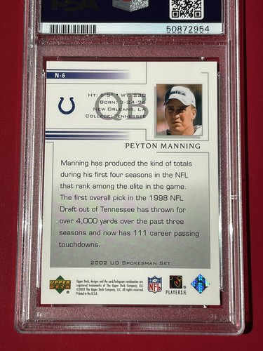 Tough To Find. Peyton Manning 2002 Upper Deck 23rd National PSA 9 Colts Broncos - Picture 2 of 2
