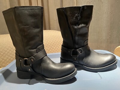 NWOB Liberto Women Size 6.5 Harness Engineer Boots Black Genuine Leather