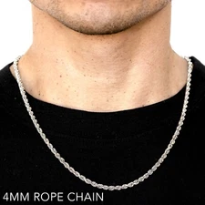 10k White Gold 4mm Solid D/Cut Rope Chain Necklace Size 16"-30"