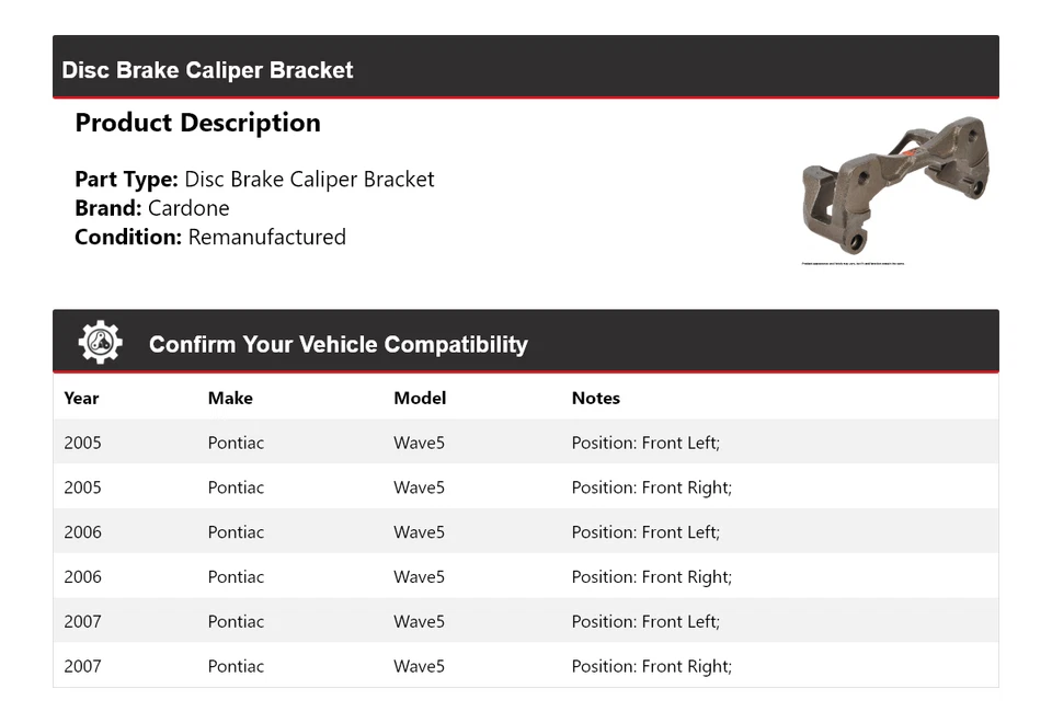 Soporte de pinza de freno de disco Cardone 2006 para Pontiac Wave5 2005-2007 Foto 2 de 4