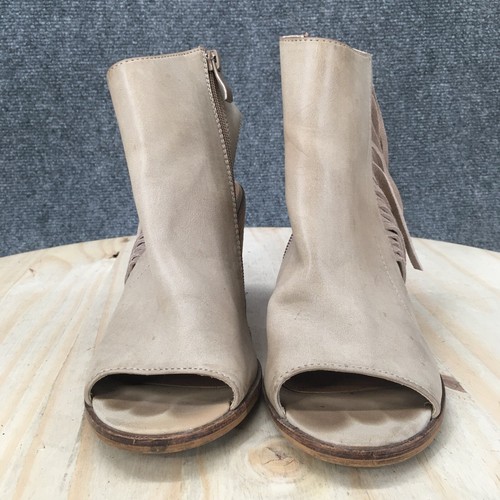 Very Volatile Boots Womens 7 Poca Fringe Peep Toe Booties Beige Faux Leather - Picture 7 of 12