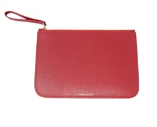 Mansur Gavriel Red Saffiano Leather Wristlet Clutch Bag Wallet Zip Top Pouch 
