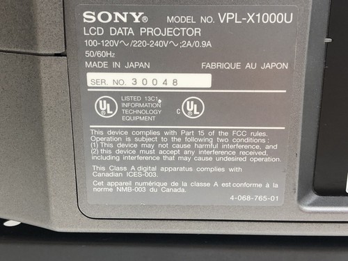 Sony VPL-X1000 3LCD Home Office XGA Conference Room Theater Data Projector - Picture 6 of 6
