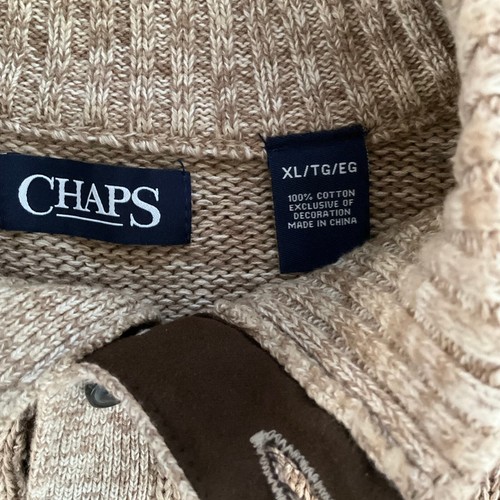 Chaps Button Mock Neck Henley Long Sleeve Tan Men's Pullover Sweater Size XL - Picture 6 of 11