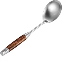13.3" Large 304 Stainless Steel Serving Spoons with Long Wooden Handle - Heat-Re