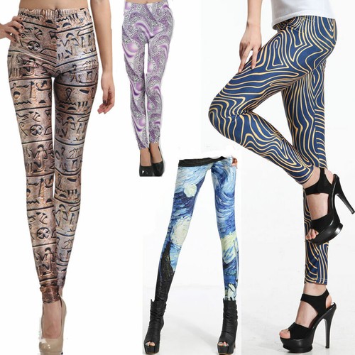 Leggings pantacollant fuseaux colorati fantasia stampati disegnati stampa  moda | eBay