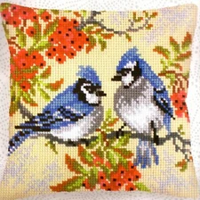 DIY Collection D'Art Blue Jays Spring Needlepoint 16" Pillow Top Kit