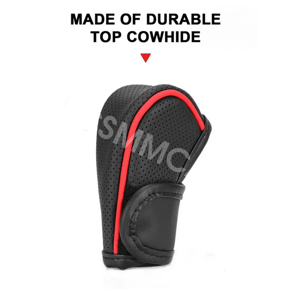 Black Leather Red Stitch Auto Gear Shift Knob Shifter Cover Interior Accessories Foto 4 de 4