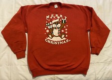 Vintage 80s 90s Bear Candy Cane Snowflakes XL Sweatshirt Merry Christmas Present
