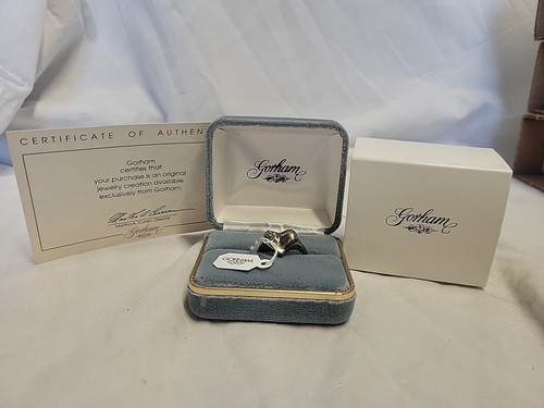 GORHAM cuore soffiato in argento sterling con anello rosa in scatola e certificato di autenticità