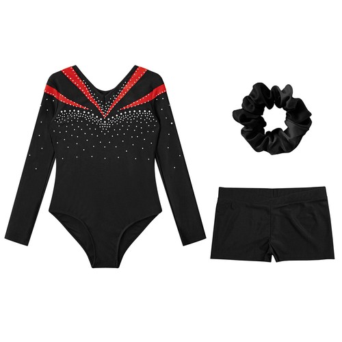 Kids Girls Jumpsuit And Bottoms Fitness Dance Outfit Hair Band Bodysuit Party - Picture 30 of 34