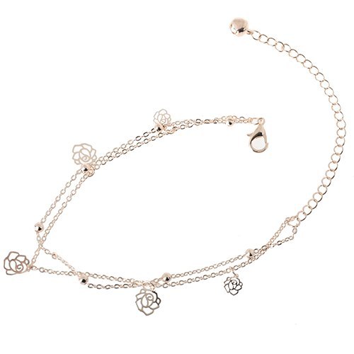 Women's Fashion Jewelry Gold Plated Rose Flower Anklet Ankle Bracelet 48-1 - Picture 3 of 4