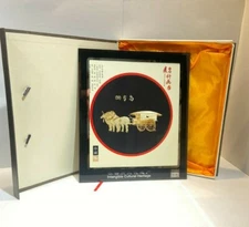 Intangible Cultural Heritage Chinese Framed Straw Painting Folk Art Horses Cart