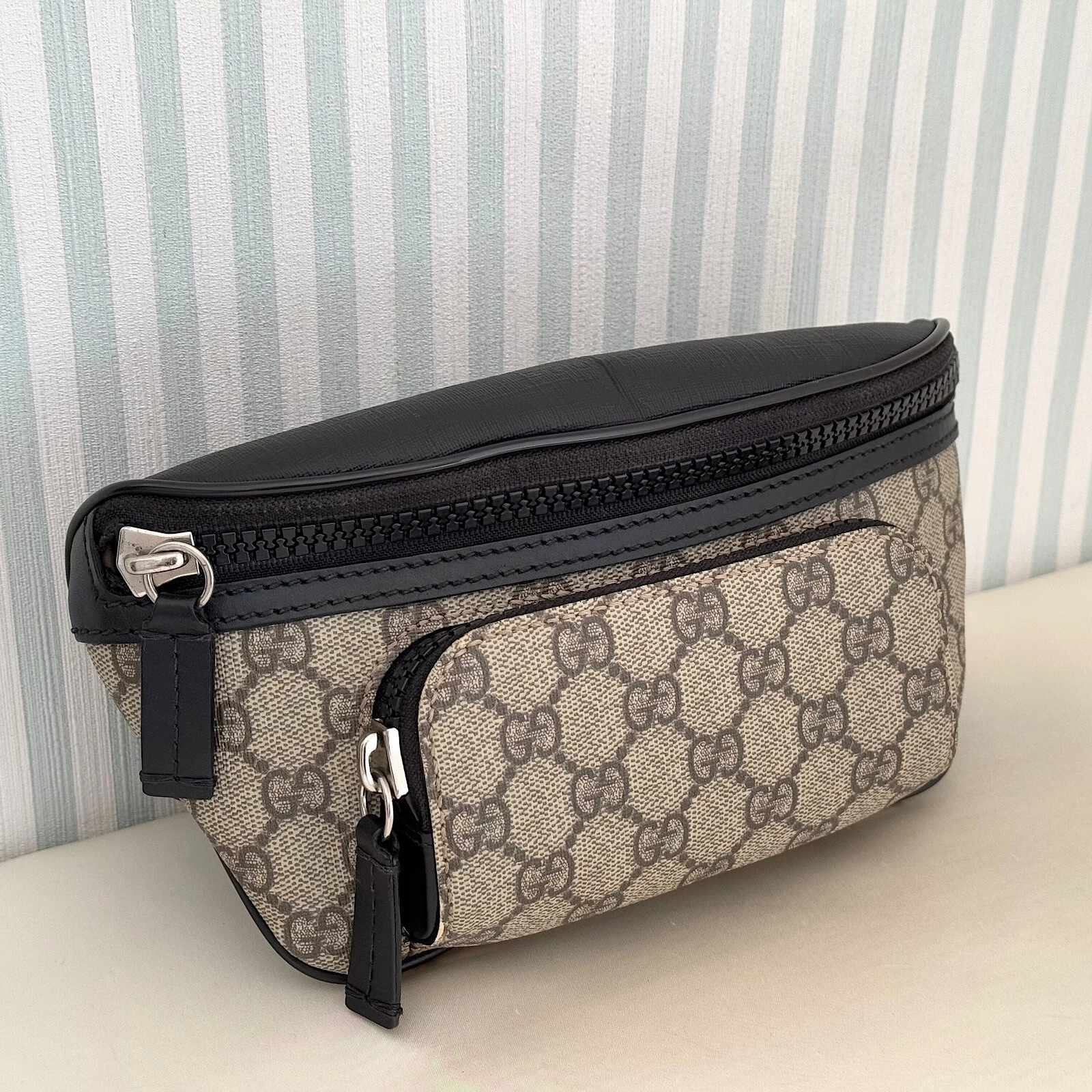 Sac ceinture corps toile GUCCI GG Supreme PVC cuir beige 450946 Fanny authentique