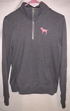 PINK Victoria Secret Pullover sweater gray  pink Size S Logo 1/4 Zip Up jacket