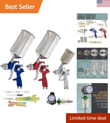 #ad Brand Spray Gun Set 3 Sprayguns with Cups Air Regulator amp; Maintenance Kit ... $247.48
