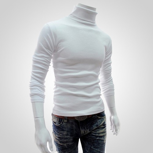 Men Plain Winter Warm Po-lo Roll Turtle Neck Knitted Sweater Pullover Jumper Top - Picture 3 of 12