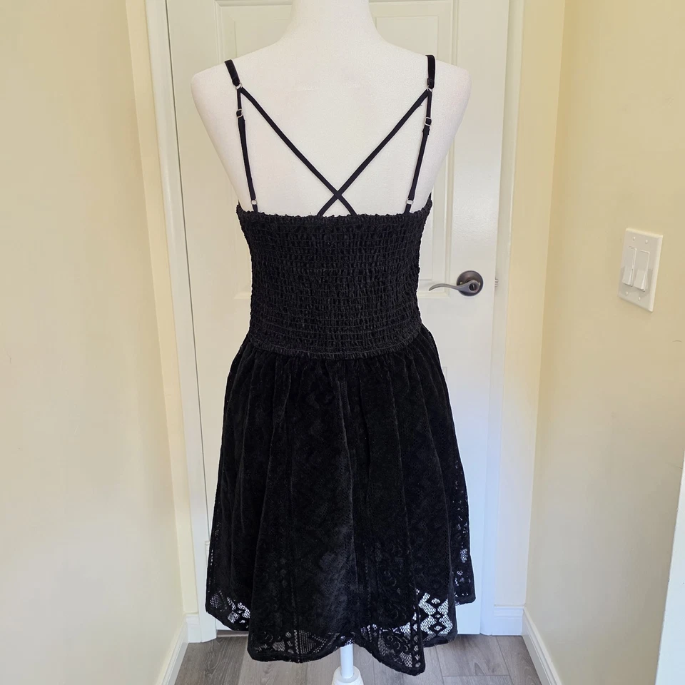 Vestido HOLLISTER Mujer L Negro Babydoll Corsé Whimisgoth Grunge Repujado Terciopelo Foto 2 de 4