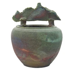 VTG Studio Art Pottery Raku Vase Green Hand Thrown Fired Signed 5.5" 1994