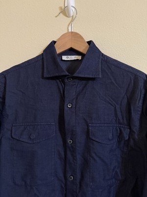 Loro Piana コーデュロイ　ネイビー　長袖シャツ イタリア製 Loro Piana Corduroy Overshirt Button Up Shirt Navy Blue Medium | eBay