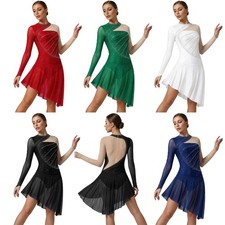 Women  s Gymnastics Bodysuit Long Sleeve Dance Dress for Figure Skating Latin