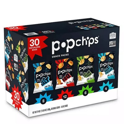 Popchips Variety Pack - Baked Potato Chips Snack Bag (30 Count)