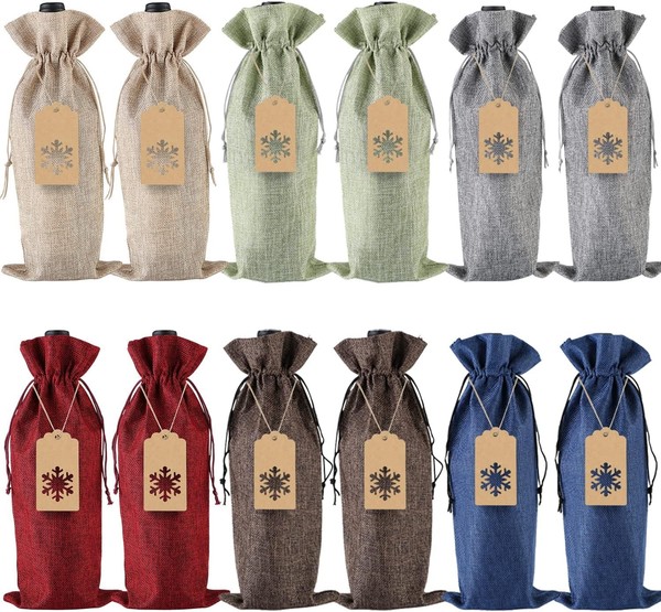 Jute-GeschenktüTen FüR Weinflaschen Mit Kordelzug 12 StüCk 6 Farben Geschenk-image