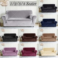 VELVET Elastic STRETCH SOFA COVERS Slipcover Protector Settee 1/2/3/4 Seater