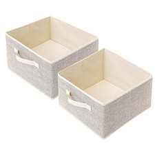 2 PCS Natural Beige 11x11x7.8 Inch Woven Fabric Storage Baskets Bins Cubes