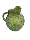Vintage Anchor Hocking Lido Milano Crinkle Glass Ball Pitcher Avocado Green