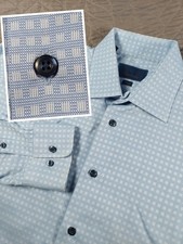 David Donahue Dress Shirt Mens 17 Trim Blue Check Modern Formal Bussinesswear 