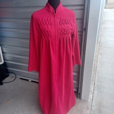 Kayser Vintage Velour Romantic Smocked Zip Up Nightgown Robe House Coat Medium