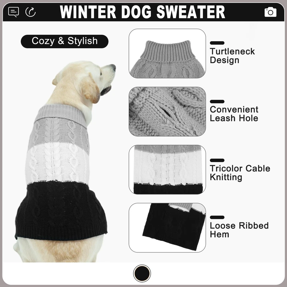 EXPAWLORER Suéter para Cachorro Grande, Buraco para Trela, Gola Alta Malha de Cabo Quente para Outono/Wi - Imagem 4 de 4