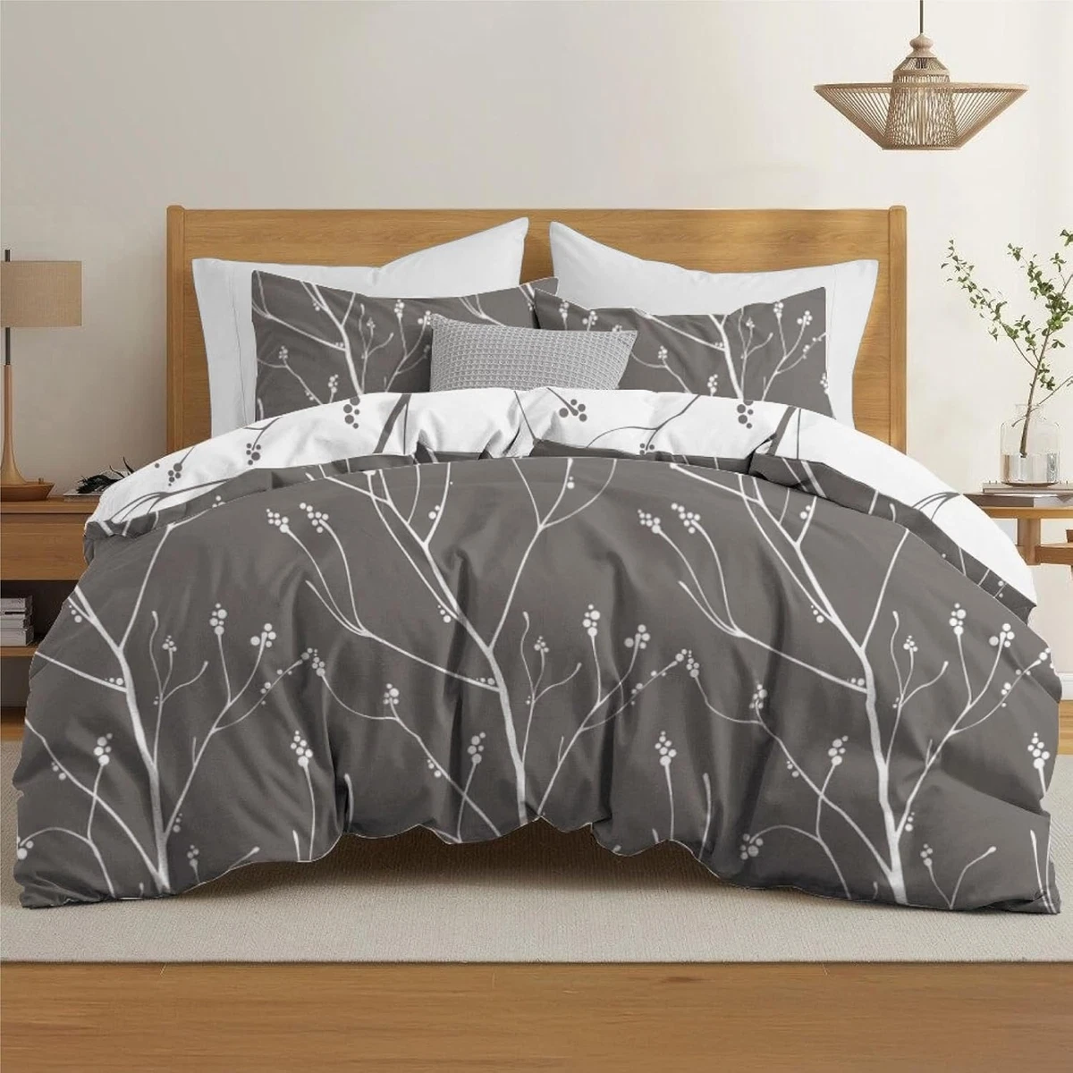 VISION LENNY marrone - 100% cotone - Set Copripiumoni matrimoniale reversibile 240 x 220cm con 2 federe 65 x 65cm per letto matrimoniale - Tessuto morbido e confortevole - Certificato Oeko-Tex