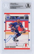 Mark Messier Edmonton Oilers Signed 1990-91 Score #100 Beckett Fanatics Card