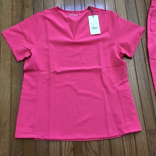 New Mandala Large Azalea Scrub Slim Pant Set, Curved V-neck Top Pockets (T3-15) - Picture 2 of 16