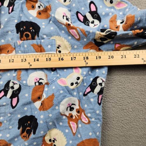 Pajama Mania Dog Flannel Top Women M Blue Long Sleeve Button Puppy - Picture 3 of 5
